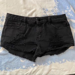 Distressed Charcoal Denim Short Shorts